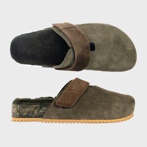 Suede Slip-On Men's Clog in Olive Green and Brown